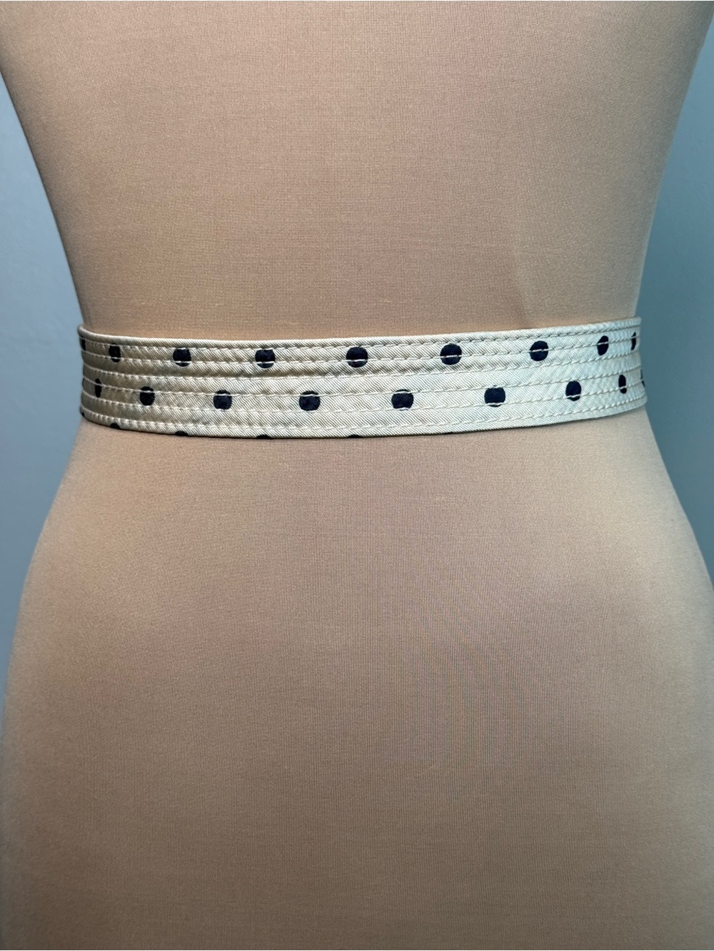J.Crew 100% Silk Belt Ivory Beige Polka Dot Vintage 2007 Small Medium Adjustable - Picture 4 of 8